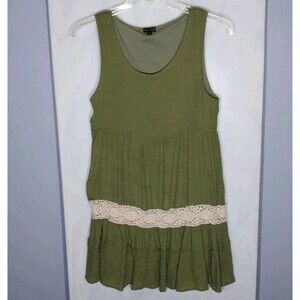 Coco + Carmen Mini Dress Sz L/XL Green Tiered Crochet Boho Cottagecore Prairie